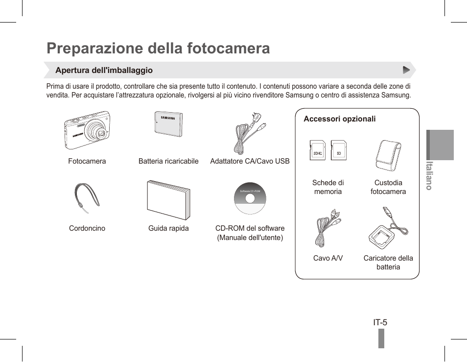 Preparazione della fotocamera | Samsung EC-PL80ZZBPRCA User Manual | Page 35 / 142