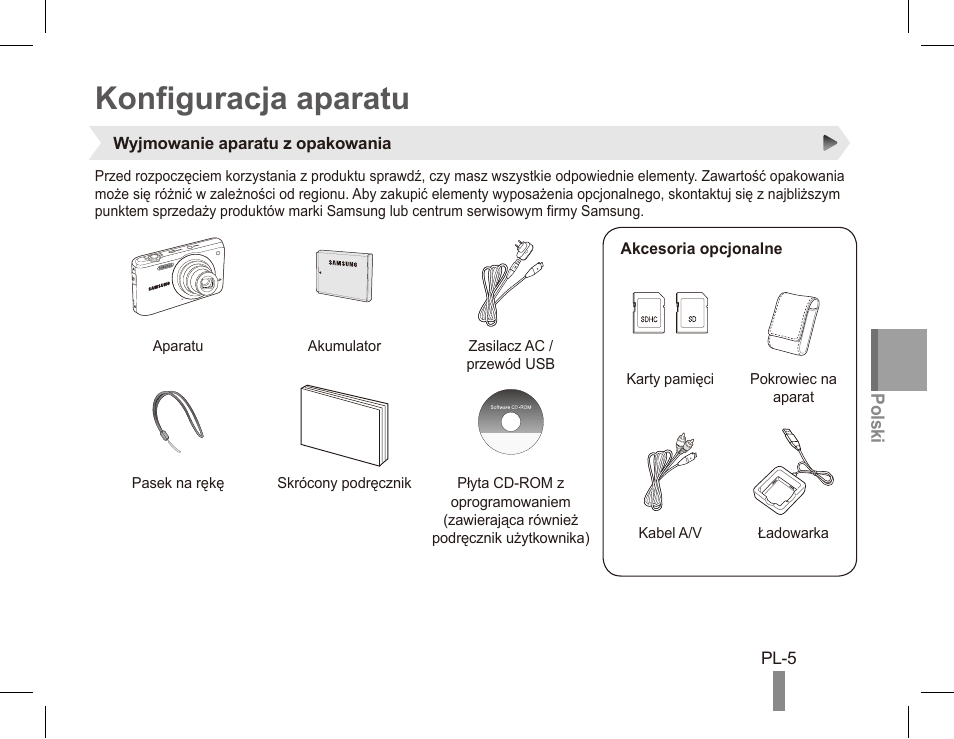 Konfiguracja aparatu | Samsung EC-PL80ZZBPRCA User Manual | Page 45 / 142