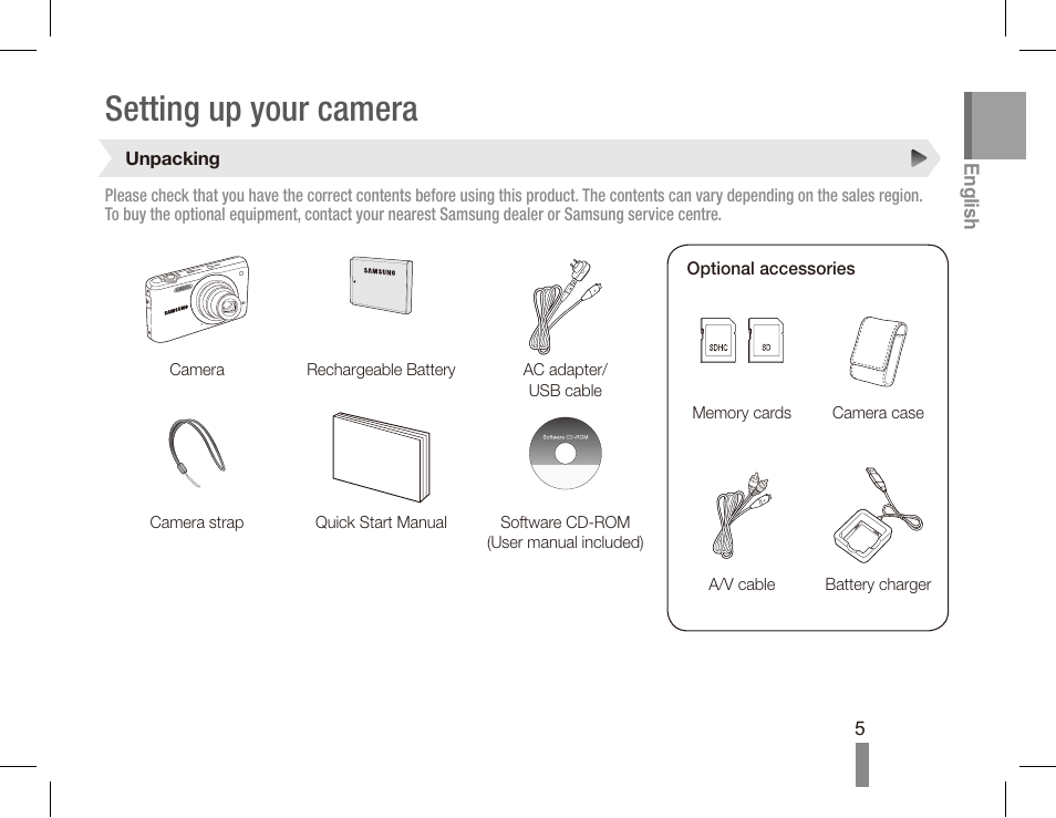 Setting up your camera | Samsung EC-PL80ZZBPRCA User Manual | Page 5 / 142