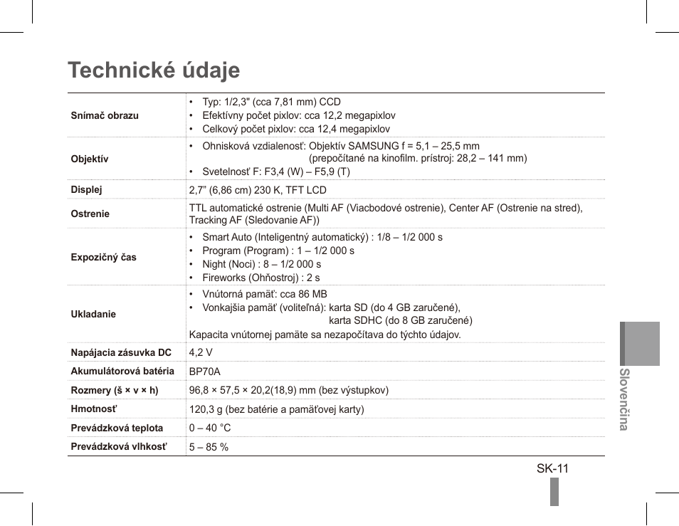 Technické údaje | Samsung EC-PL80ZZBPRCA User Manual | Page 71 / 142