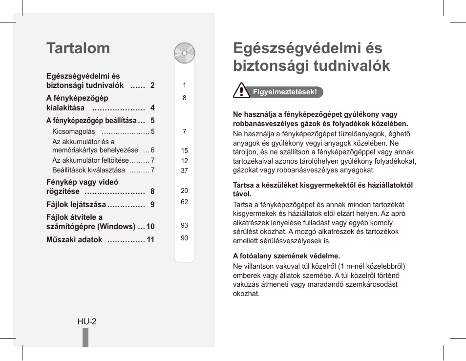 Egészségvédelmi és biztonsági tudnivalók tartalom | Samsung EC-PL80ZZBPRCA User Manual | Page 72 / 142