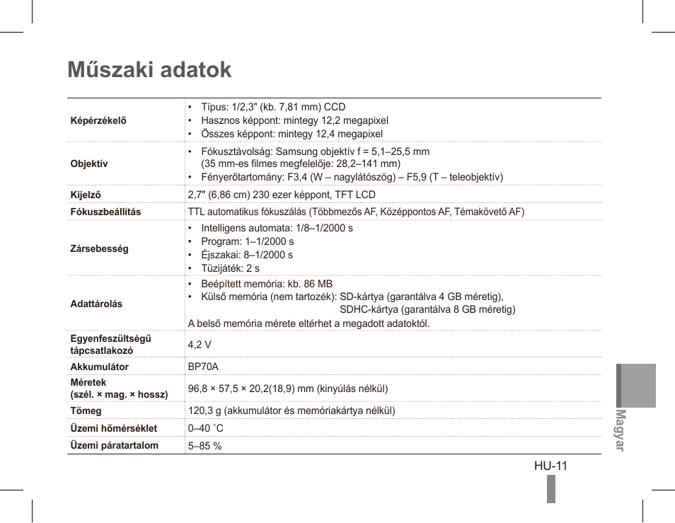 Műszaki adatok | Samsung EC-PL80ZZBPRCA User Manual | Page 81 / 142