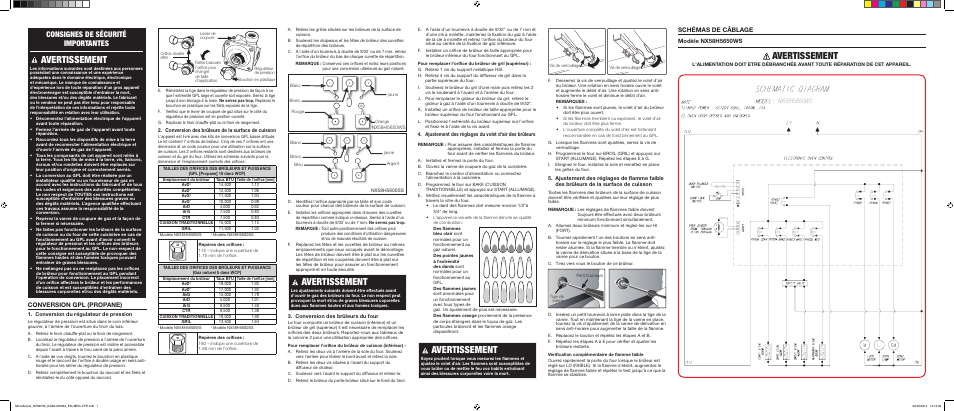 Avertissement, Consignes de sécurité importantes, Conversion gpl (propane) | Schémas de câblage | Samsung NX58H5650WS-AA User Manual | Page 5 / 6