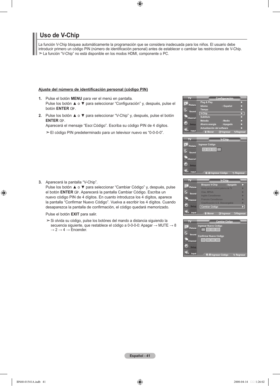 Uso de v-chip | Samsung LN22A650A1DXZA User Manual | Page 103 / 121