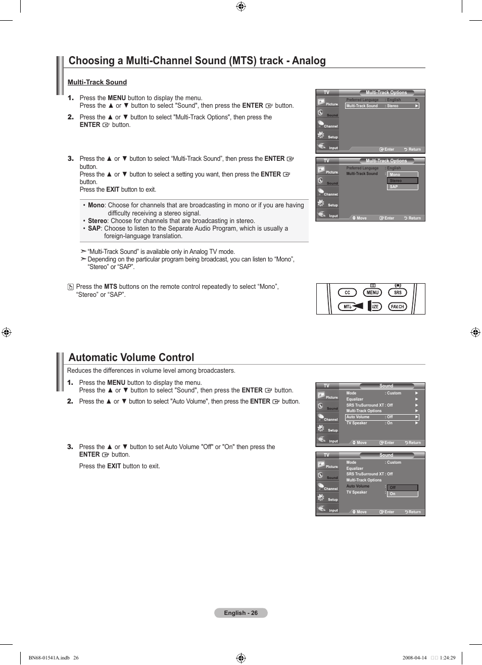 Automatic volume control | Samsung LN22A650A1DXZA User Manual | Page 28 / 121