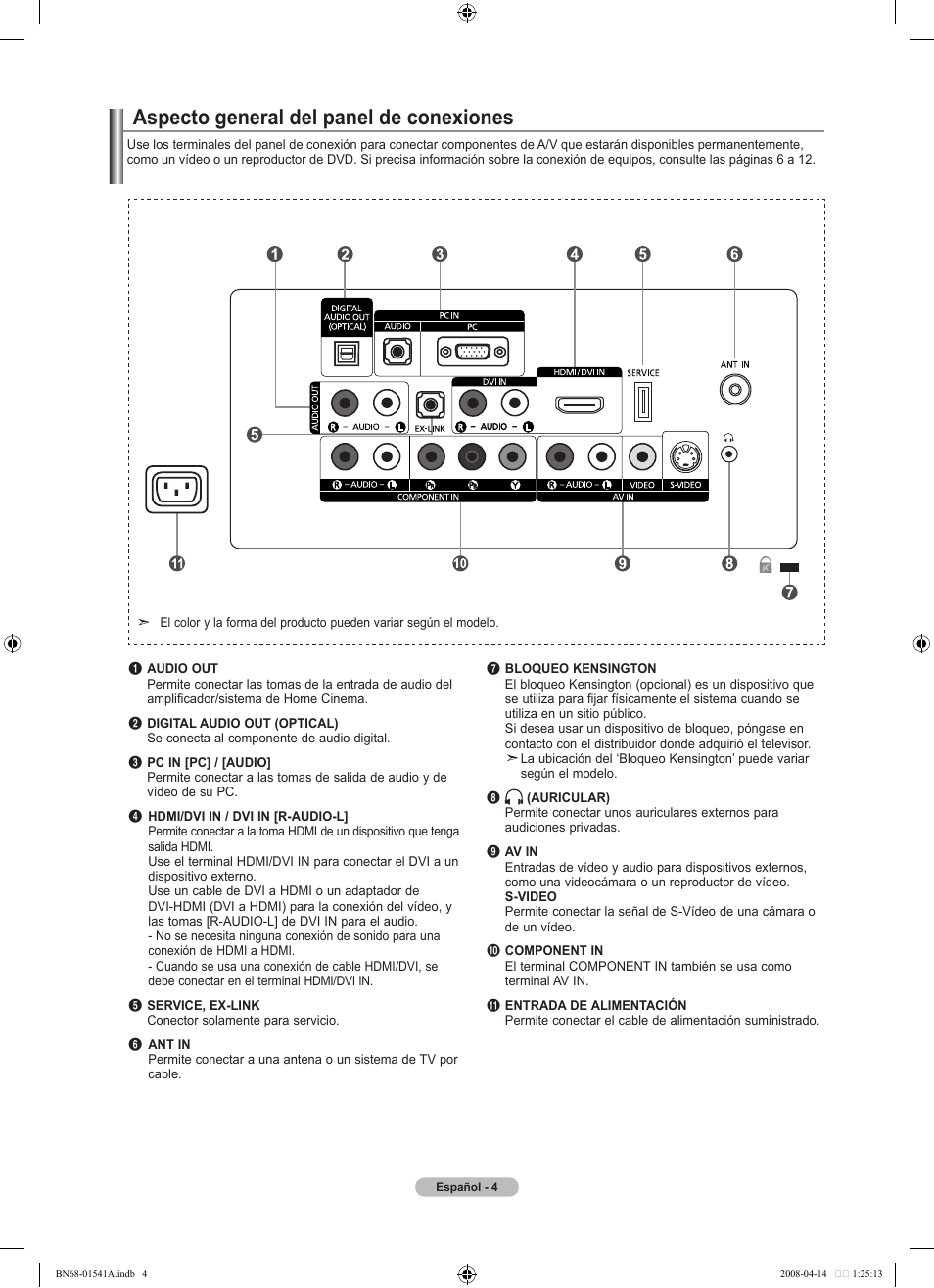 Aspecto general del panel de conexiones | Samsung LN22A650A1DXZA User Manual | Page 66 / 121