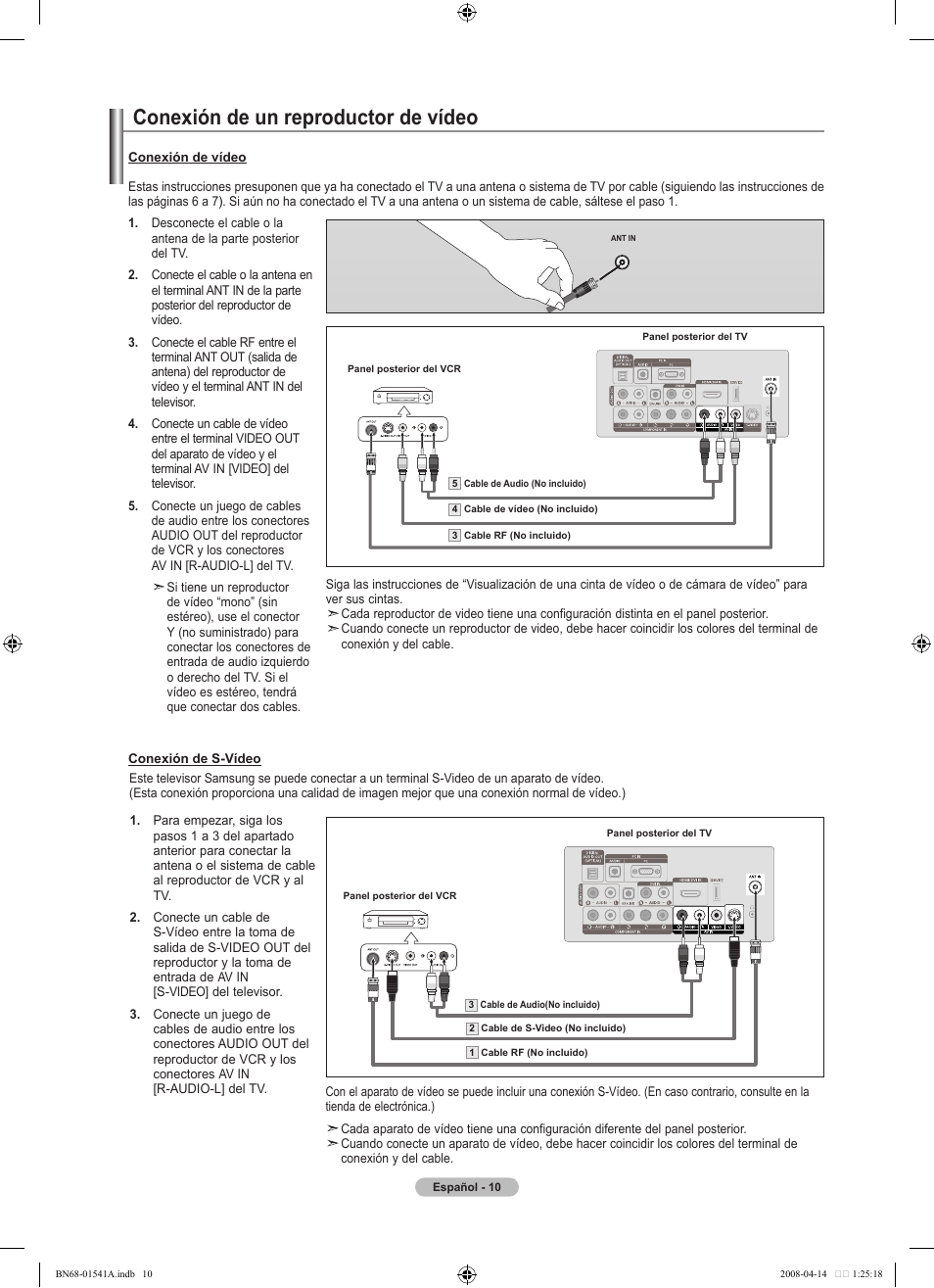 Conexión de un reproductor de vídeo | Samsung LN22A650A1DXZA User Manual | Page 72 / 121