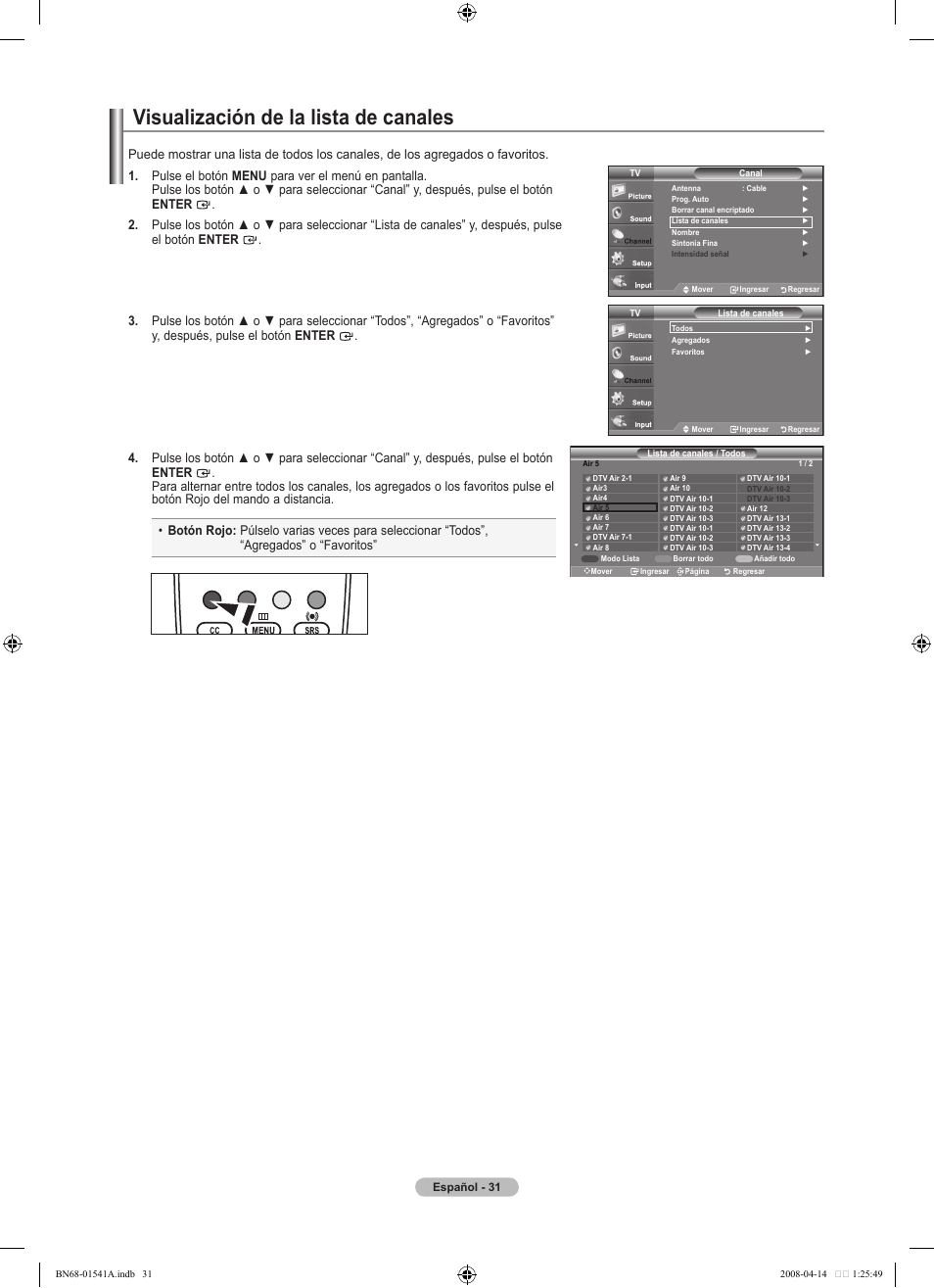 Visualización de la lista de canales | Samsung LN22A650A1DXZA User Manual | Page 93 / 121