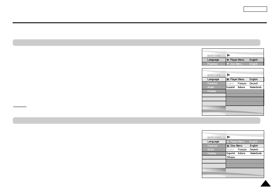 Setting up the language features | Samsung DVD-L100A-XAX User Manual | Page 52 / 66
