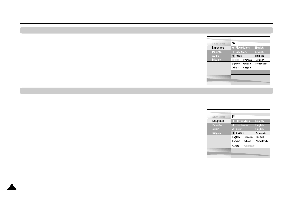 Setting up the language features | Samsung DVD-L100A-XAX User Manual | Page 53 / 66