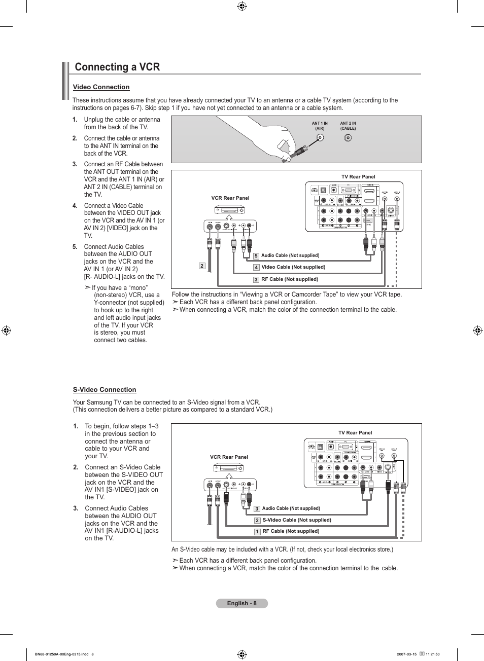 Connecting a vcr | Samsung LNT4032HX-XAA User Manual | Page 10 / 147