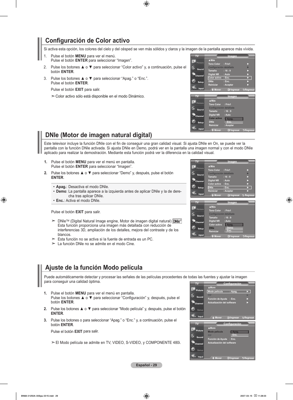 Ajuste de la función modo película | Samsung LNT4032HX-XAA User Manual | Page 107 / 147