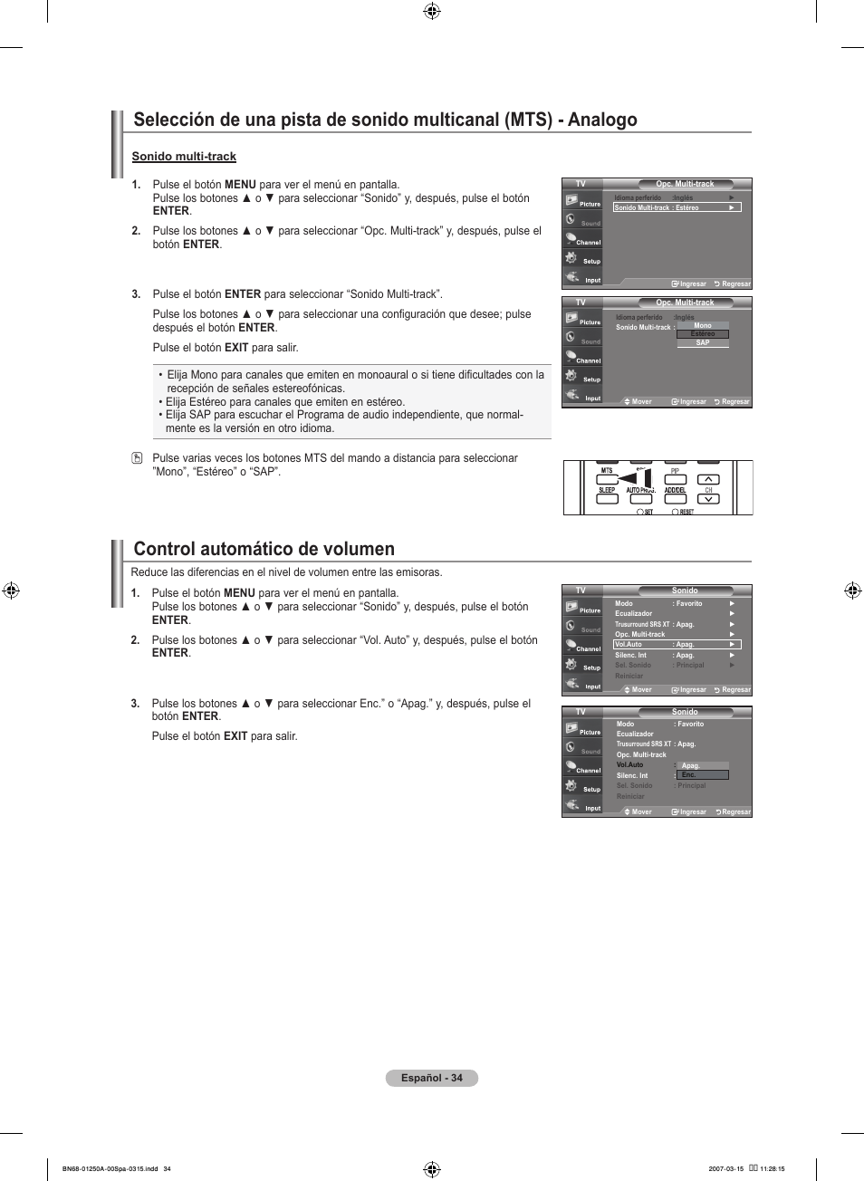Control automático de volumen | Samsung LNT4032HX-XAA User Manual | Page 112 / 147