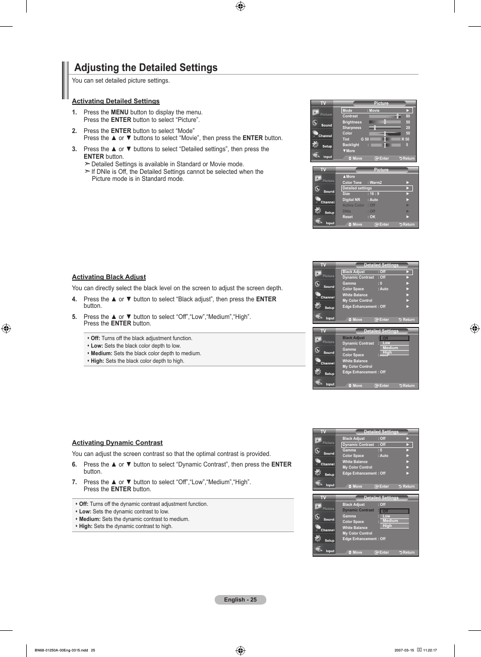 Adjusting the detailed settings | Samsung LNT4032HX-XAA User Manual | Page 27 / 147