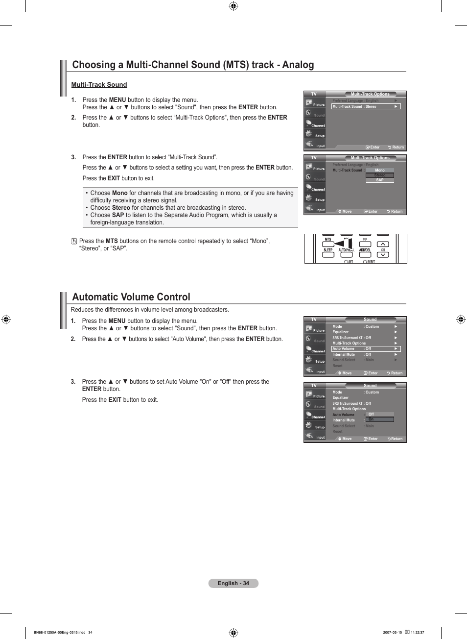 Automatic volume control | Samsung LNT4032HX-XAA User Manual | Page 36 / 147