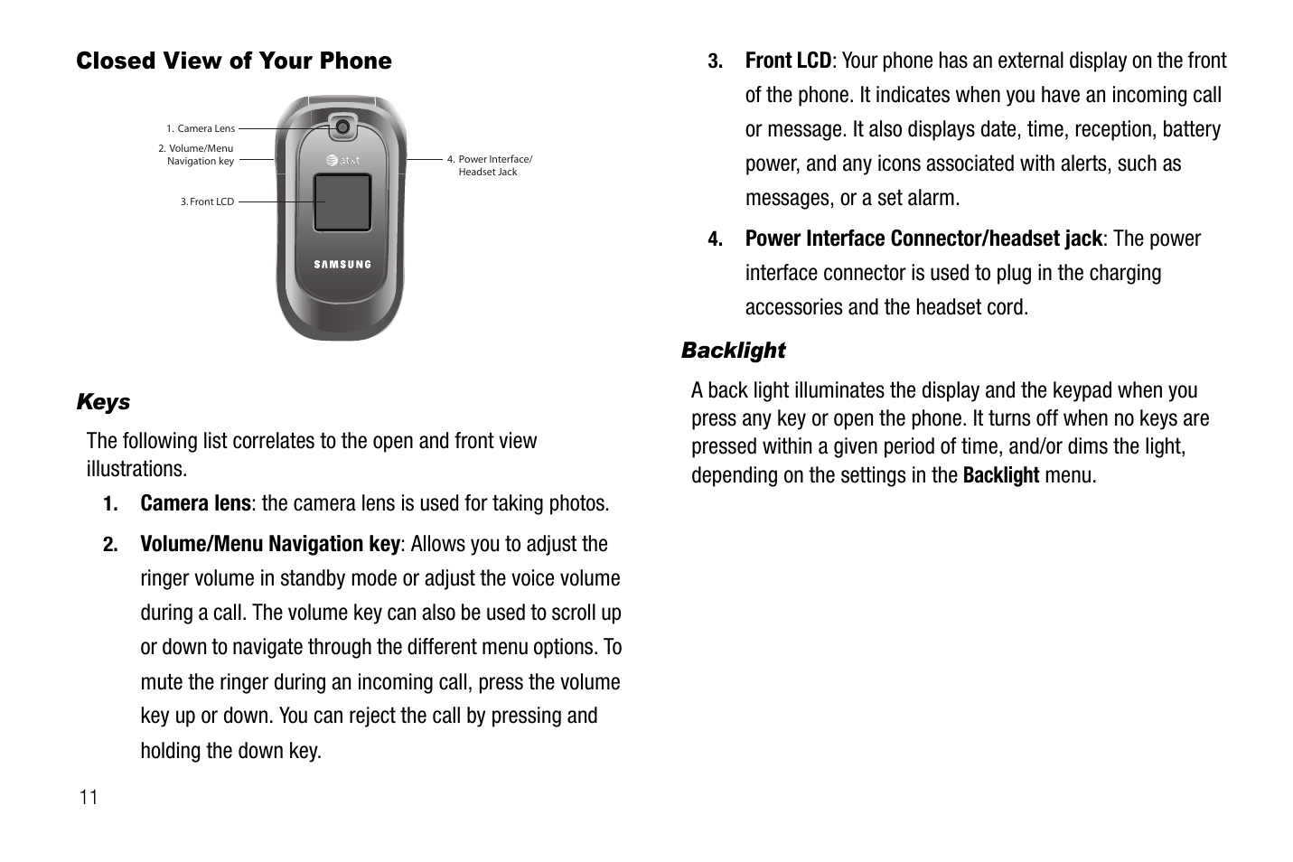 Closed view of your phone | Samsung SGH-A237RKAATT User Manual | Page 14 / 100