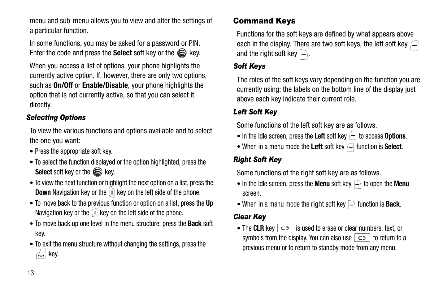 Command keys | Samsung SGH-A237RKAATT User Manual | Page 16 / 100