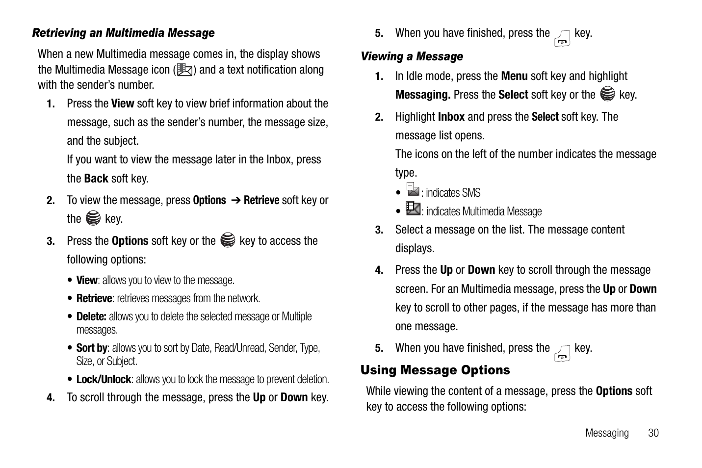 Using message options | Samsung SGH-A237RKAATT User Manual | Page 33 / 100