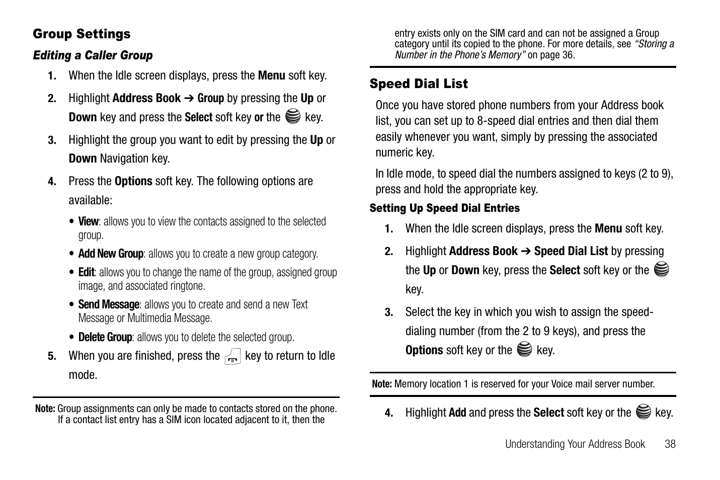Group settings, Speed dial list, Group settings speed dial list | Samsung SGH-A237RKAATT User Manual | Page 41 / 100