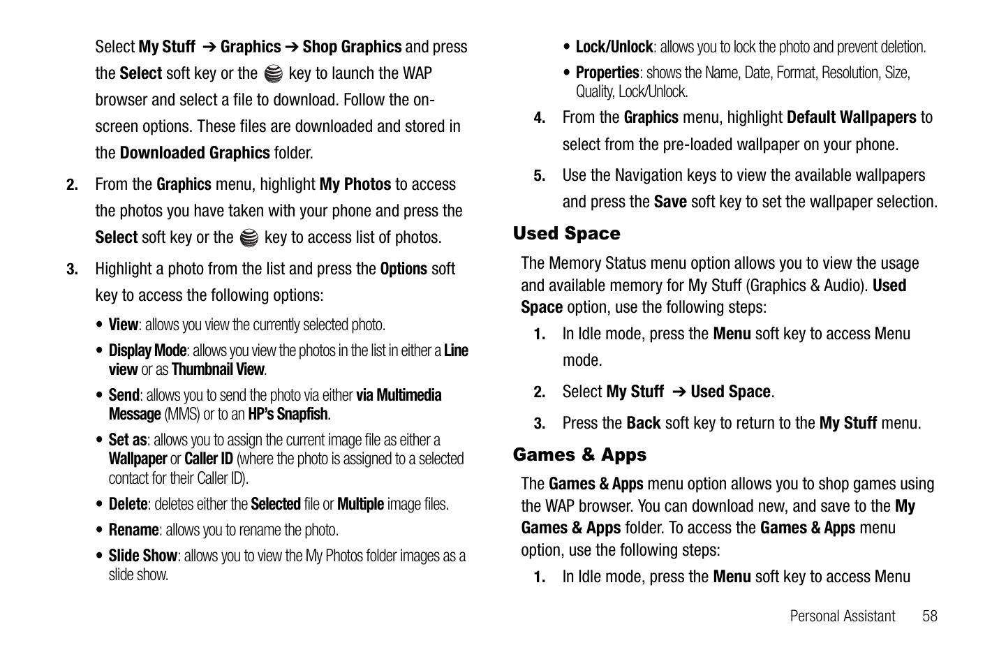 Used space, Games & apps, Used space games & apps | Samsung SGH-A237RKAATT User Manual | Page 61 / 100