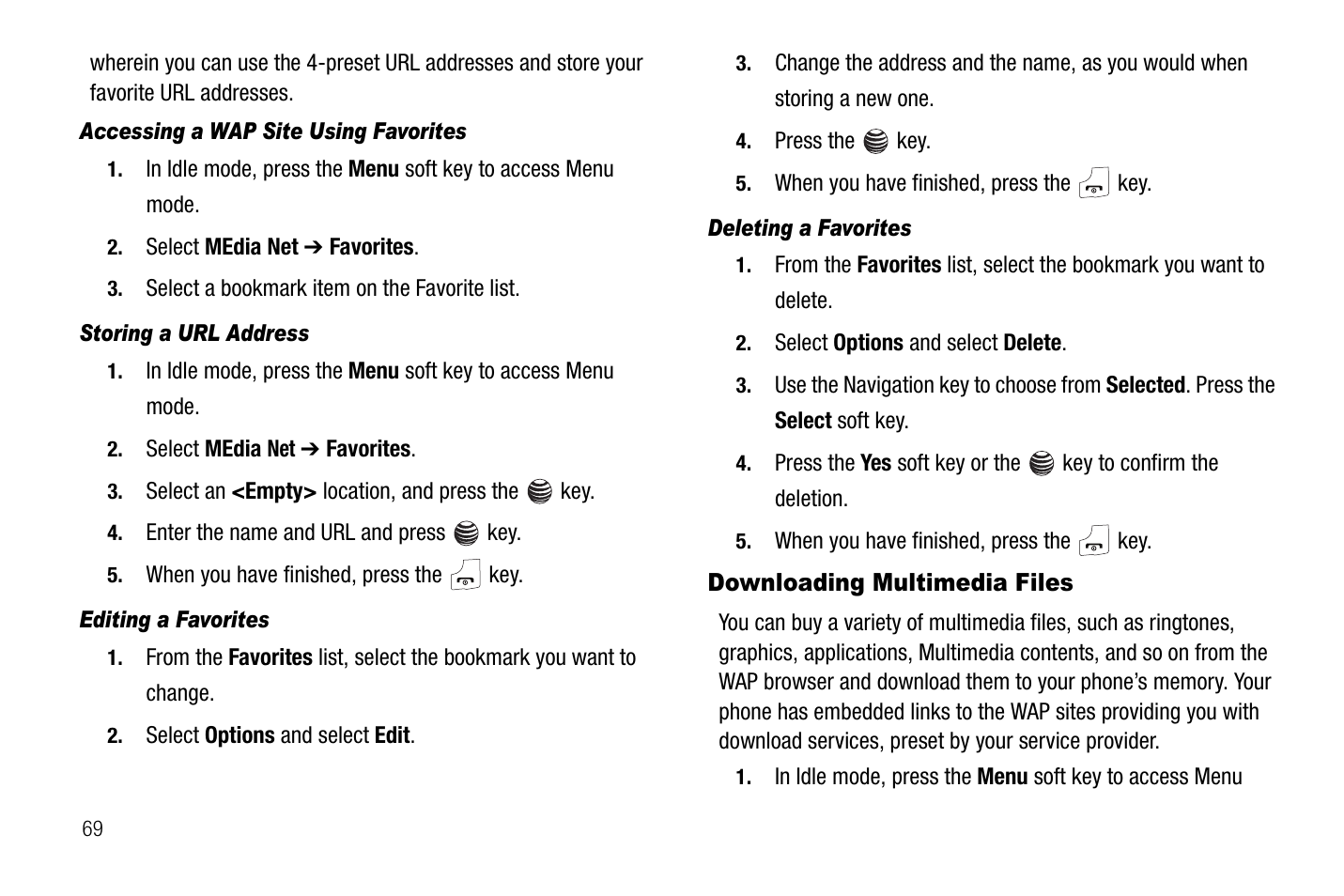 Downloading multimedia files | Samsung SGH-A237RKAATT User Manual | Page 72 / 100