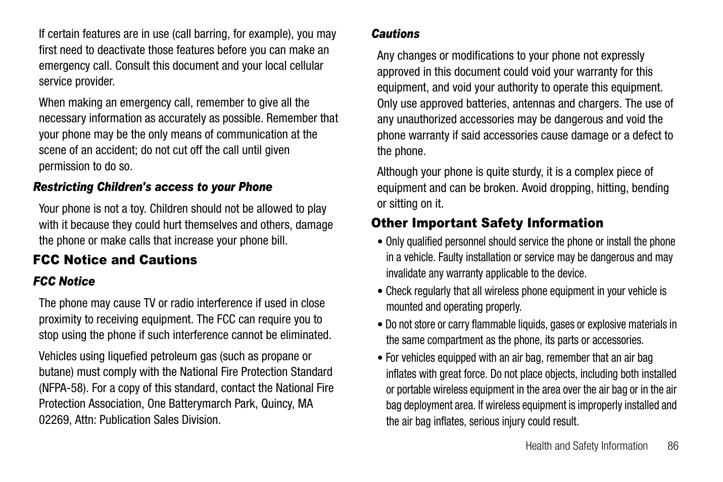 Fcc notice and cautions, Other important safety information | Samsung SGH-A237RKAATT User Manual | Page 89 / 100