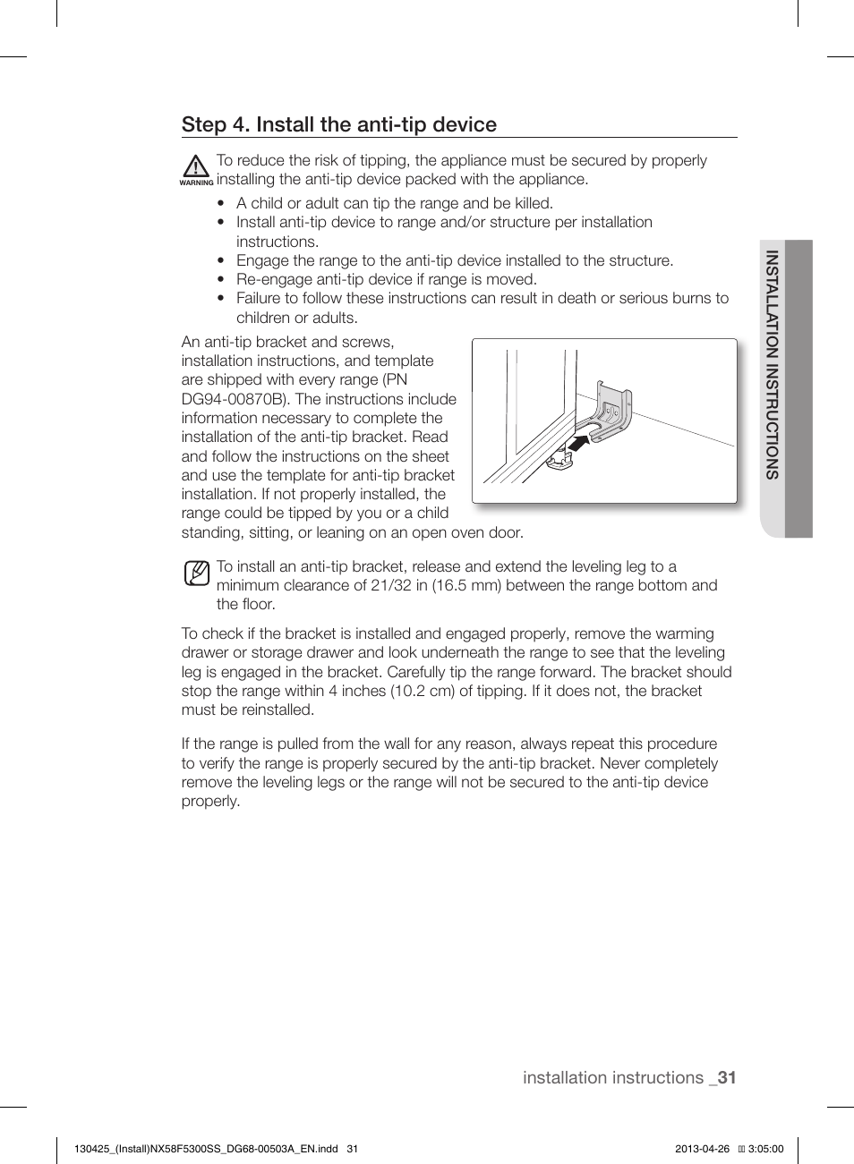 Step 4. install the anti-tip device | Samsung NX58F5300SS-AA User Manual | Page 31 / 40