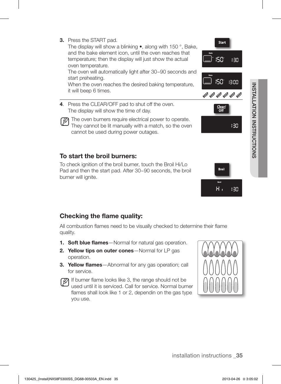 Checking the flame quality | Samsung NX58F5300SS-AA User Manual | Page 35 / 40
