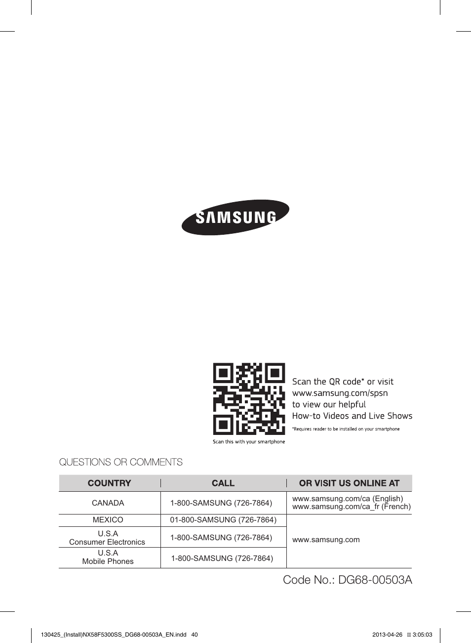 Samsung NX58F5300SS-AA User Manual | Page 40 / 40