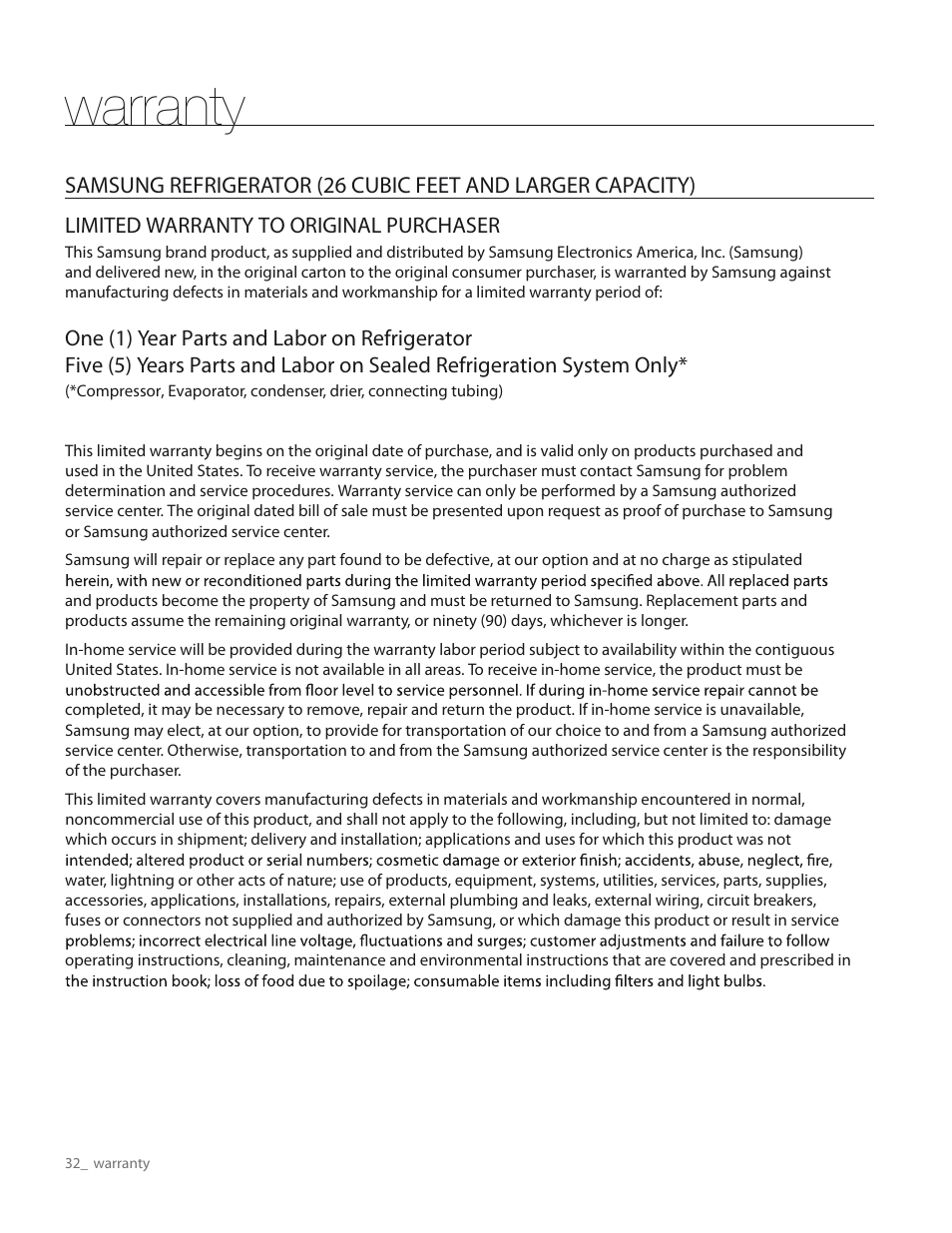 Warranty | Samsung RS267TDWP-XAA User Manual | Page 32 / 72