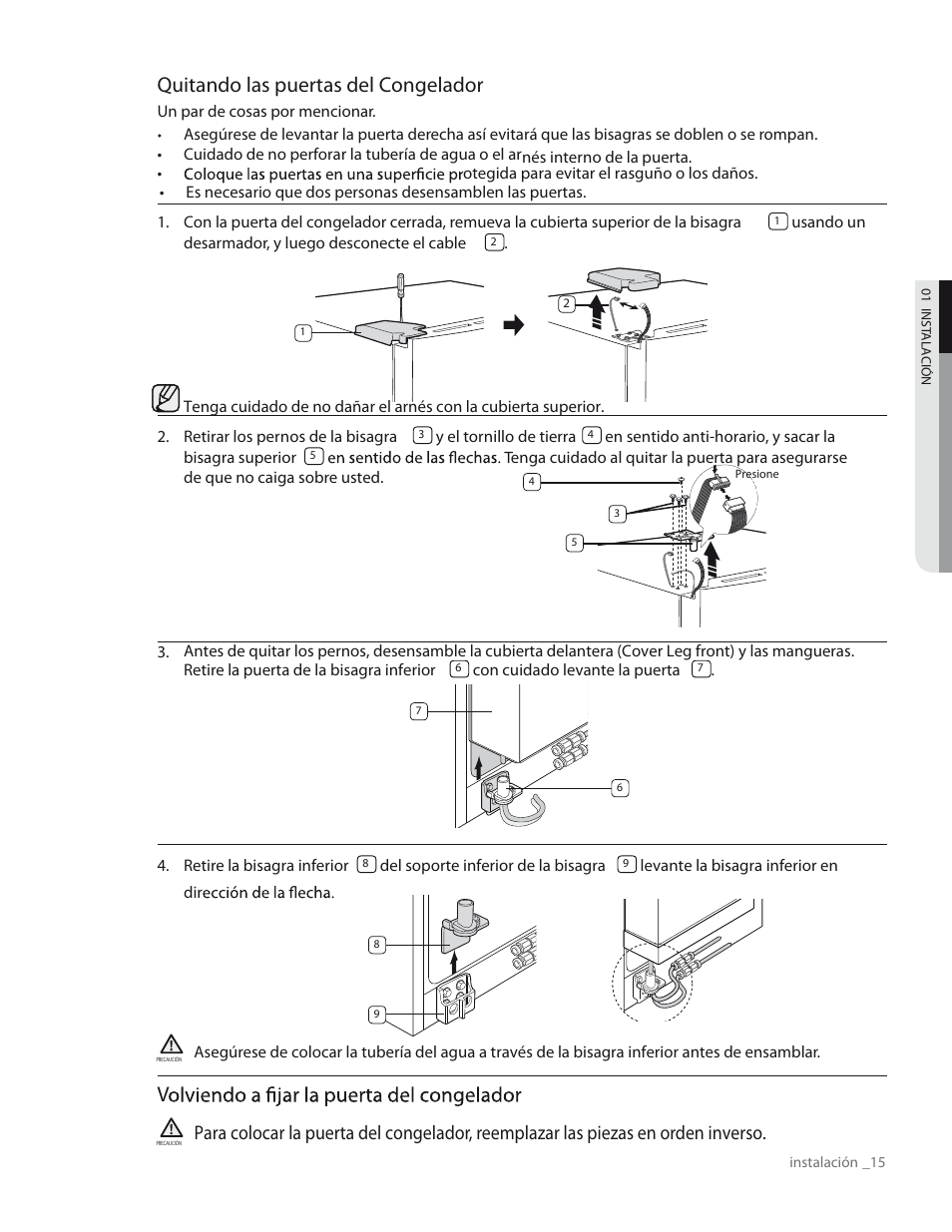 Quitando las puertas del congelador | Samsung RS267TDWP-XAA User Manual | Page 51 / 72