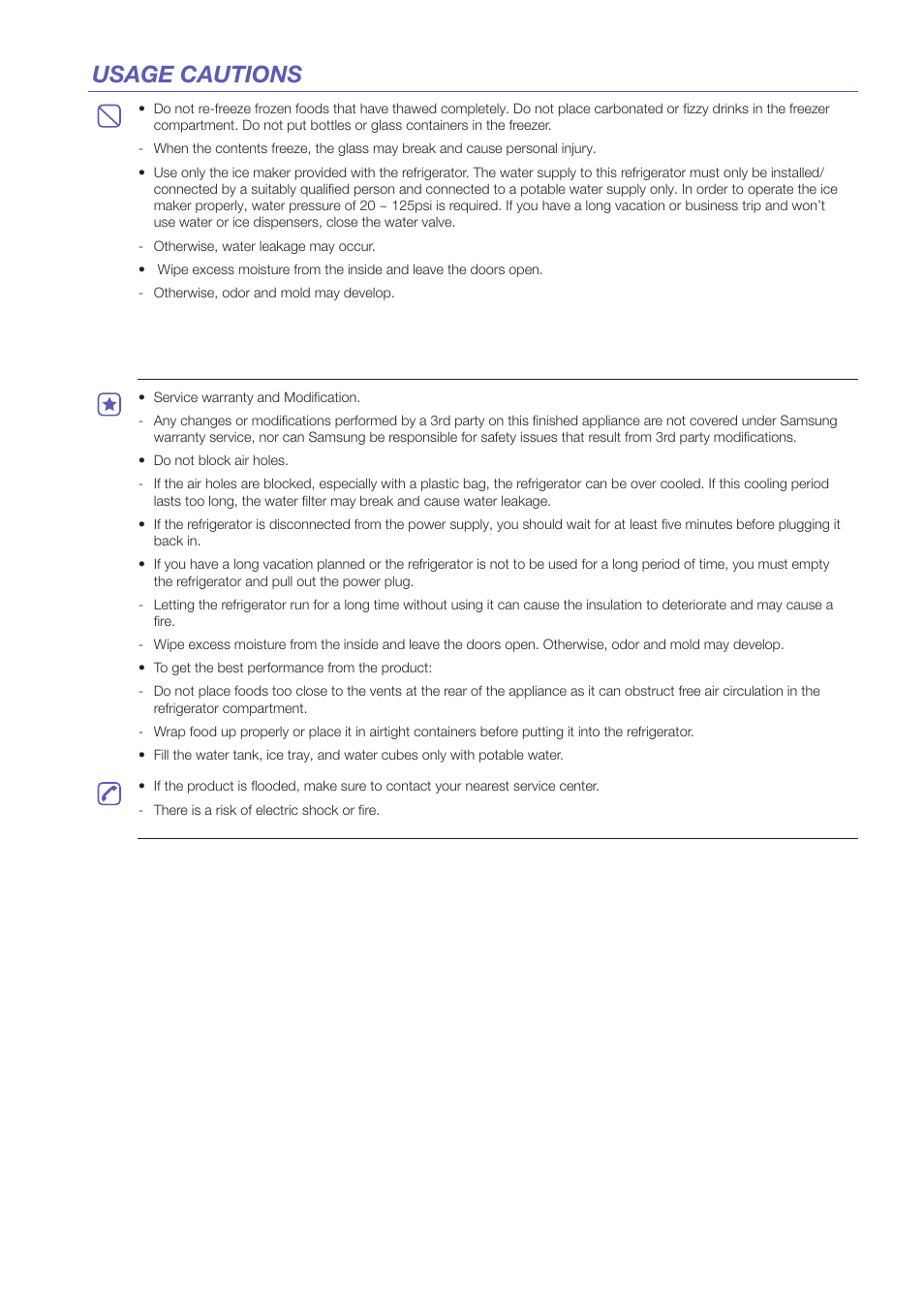 Usage cautions | Samsung RF26HFPNBSR-AA User Manual | Page 5 / 10