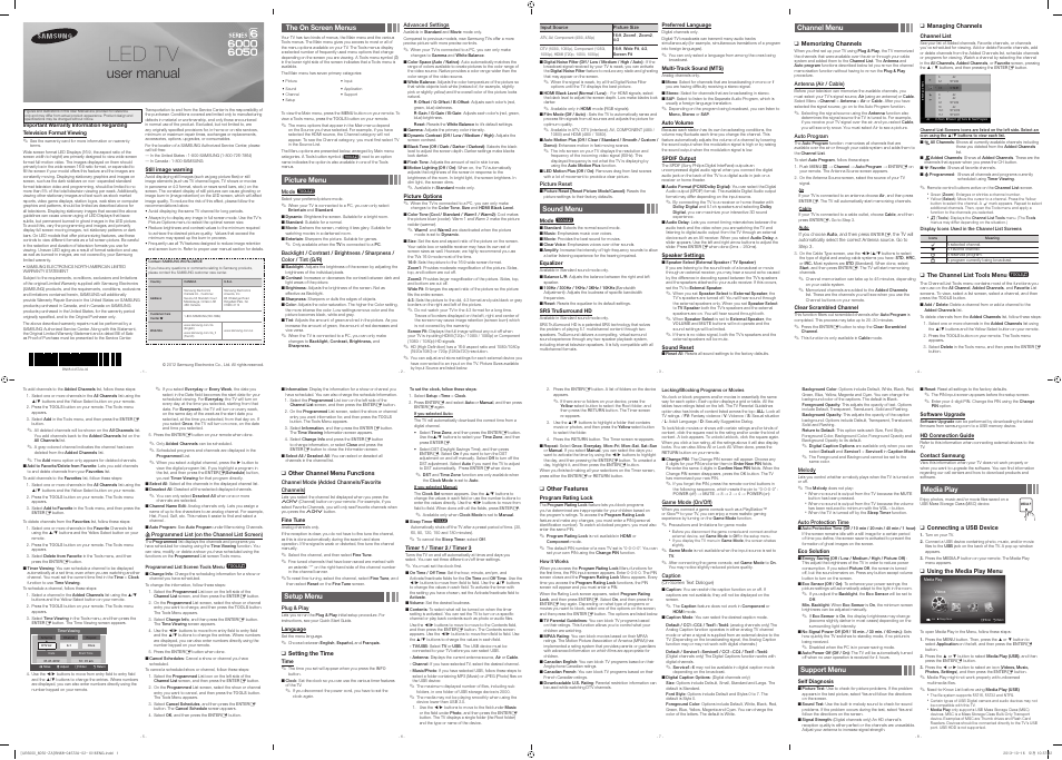 Samsung UN65EH6050FXZA User Manual | 2 pages