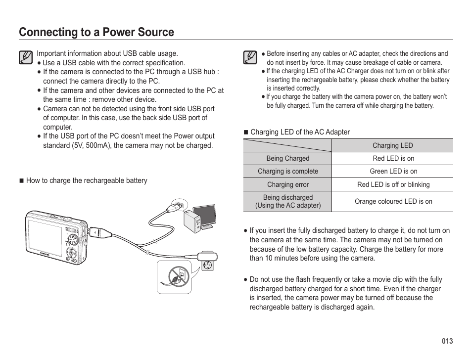 Connecting to a power source | Samsung EC-SL202UBP-US User Manual | Page 14 / 103