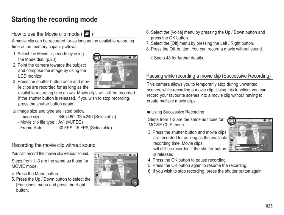 Starting the recording mode | Samsung EC-SL202UBP-US User Manual | Page 26 / 103
