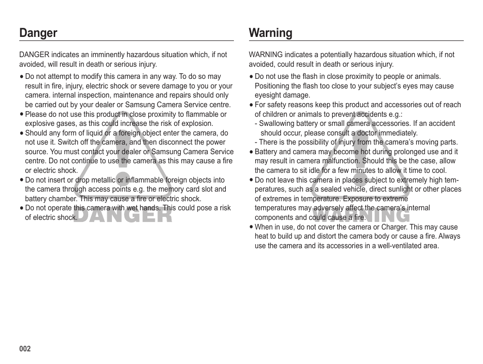 Warning, Danger | Samsung EC-SL202UBP-US User Manual | Page 3 / 103