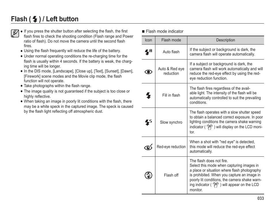Flash ( ) / left button | Samsung EC-SL202UBP-US User Manual | Page 34 / 103