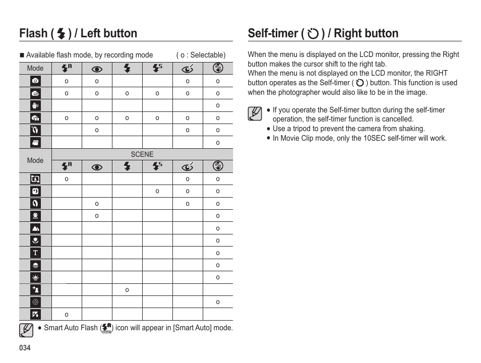 Flash ( ) / left button, Self-timer ( ) / right button | Samsung EC-SL202UBP-US User Manual | Page 35 / 103