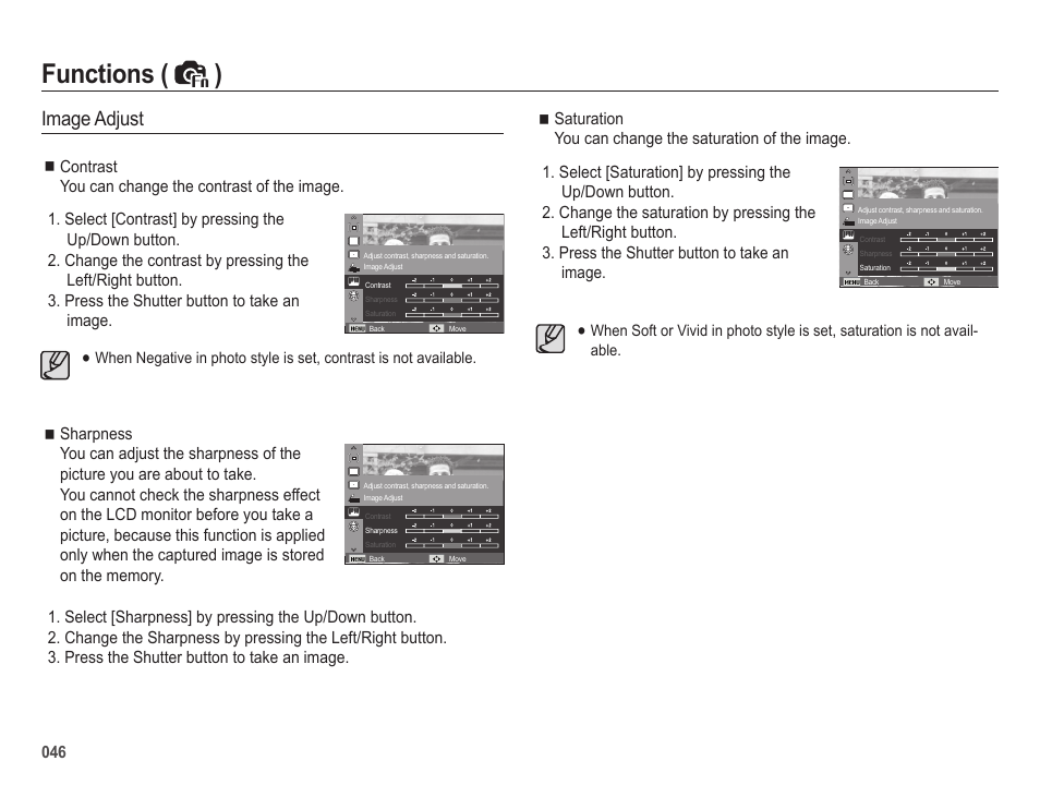 Functions ( ), Image adjust | Samsung EC-SL202UBP-US User Manual | Page 47 / 103