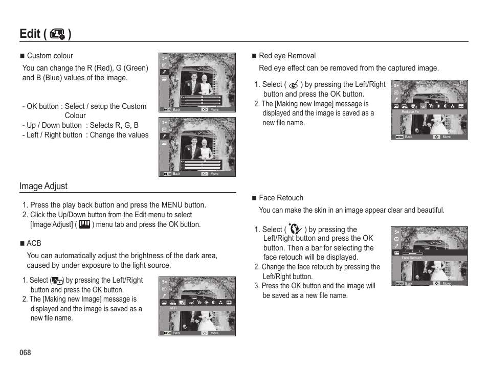 Edit ( ), Image adjust | Samsung EC-SL202UBP-US User Manual | Page 69 / 103