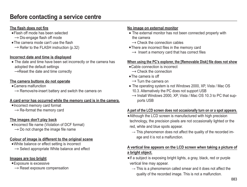 Before contacting a service centre | Samsung EC-SL202UBP-US User Manual | Page 84 / 103