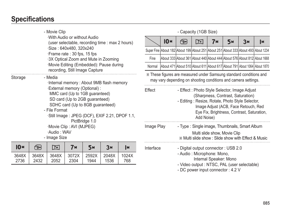 Specifications | Samsung EC-SL202UBP-US User Manual | Page 86 / 103