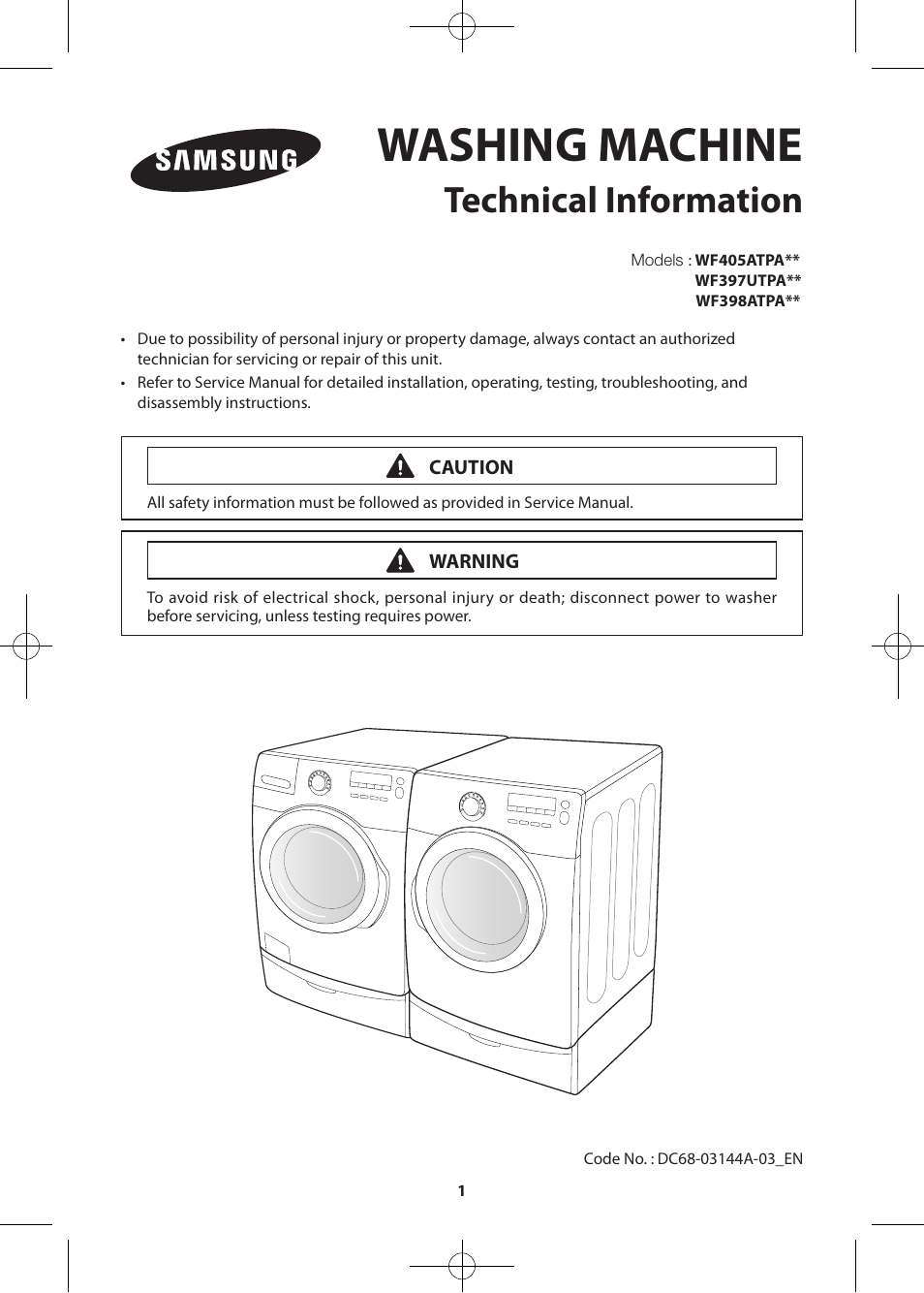 Samsung WF405ATPASU-A2 User Manual | 72 pages