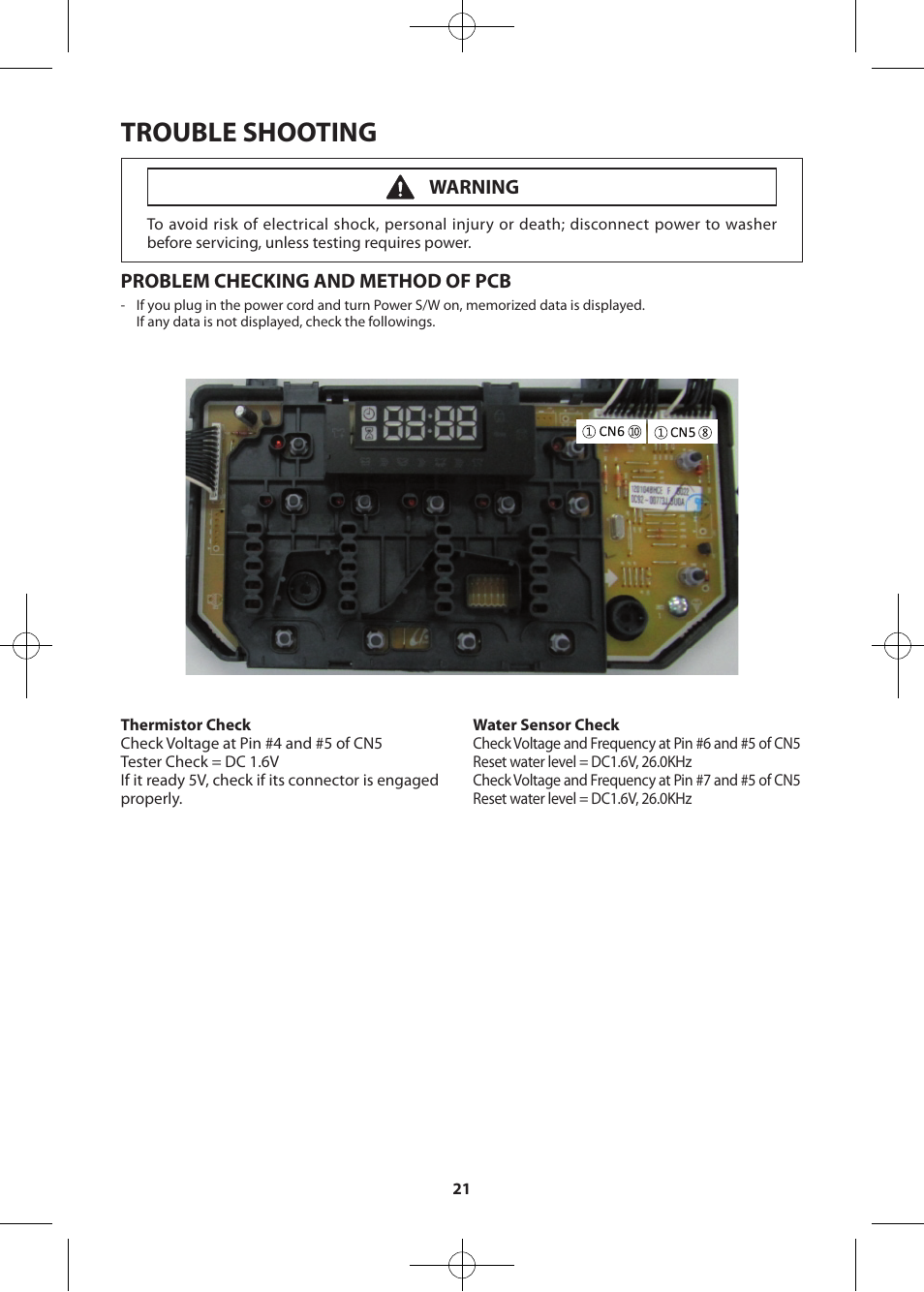 Trouble shooting, Problem checking and method of pcb, Warning | Samsung WF405ATPASU-A2 User Manual | Page 21 / 72