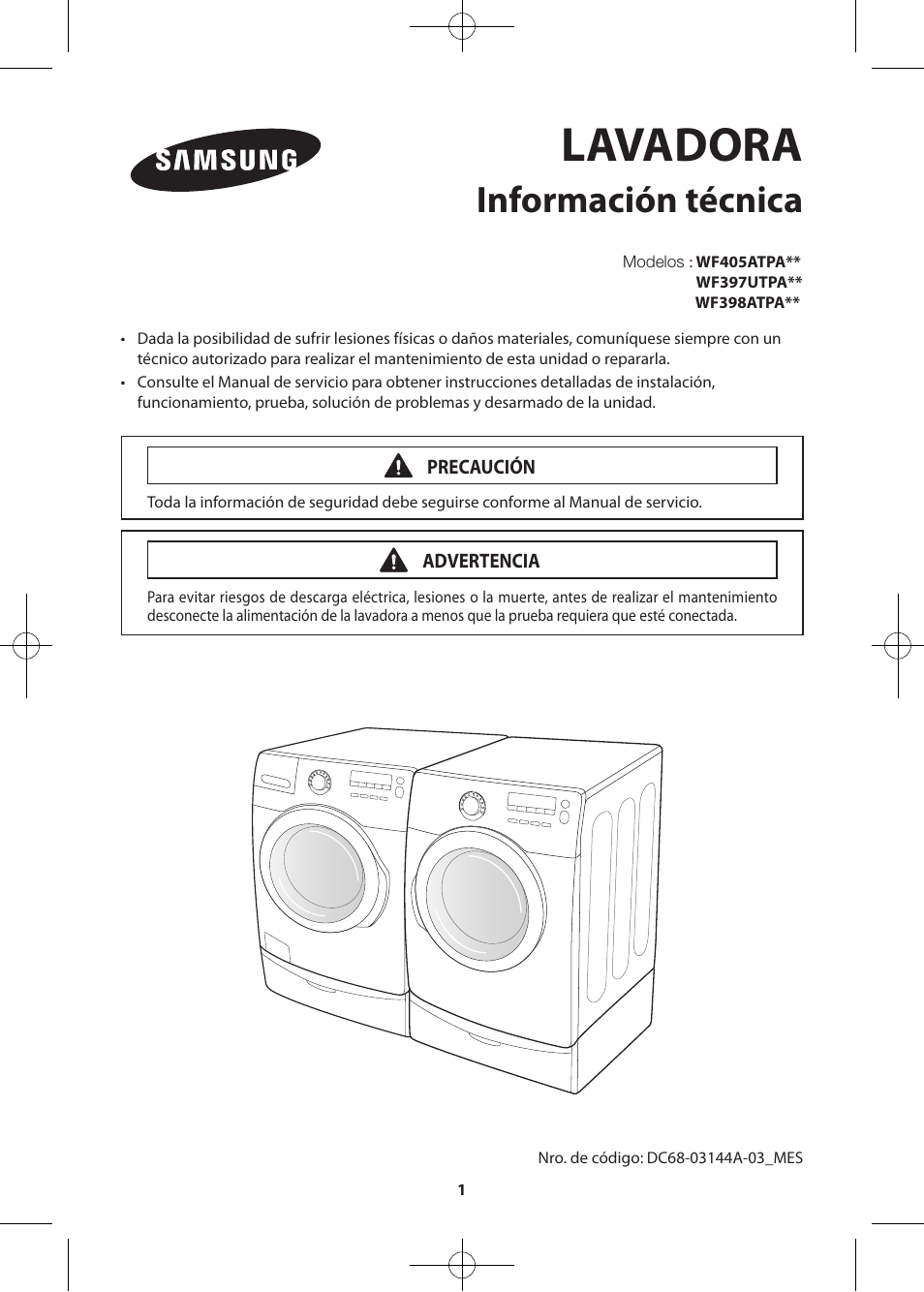 Wf405atp-03144a-03_mes.pdf, Lavadora, Información técnica | Samsung WF405ATPASU-A2 User Manual | Page 25 / 72