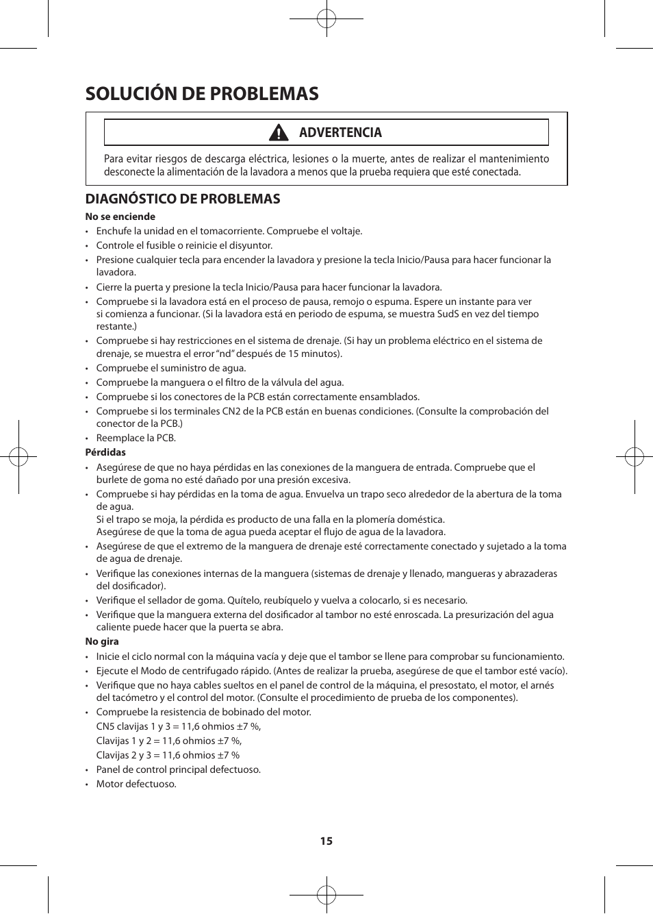 Solución de problemas, Diagnóstico de problemas, Advertencia | Samsung WF405ATPASU-A2 User Manual | Page 39 / 72