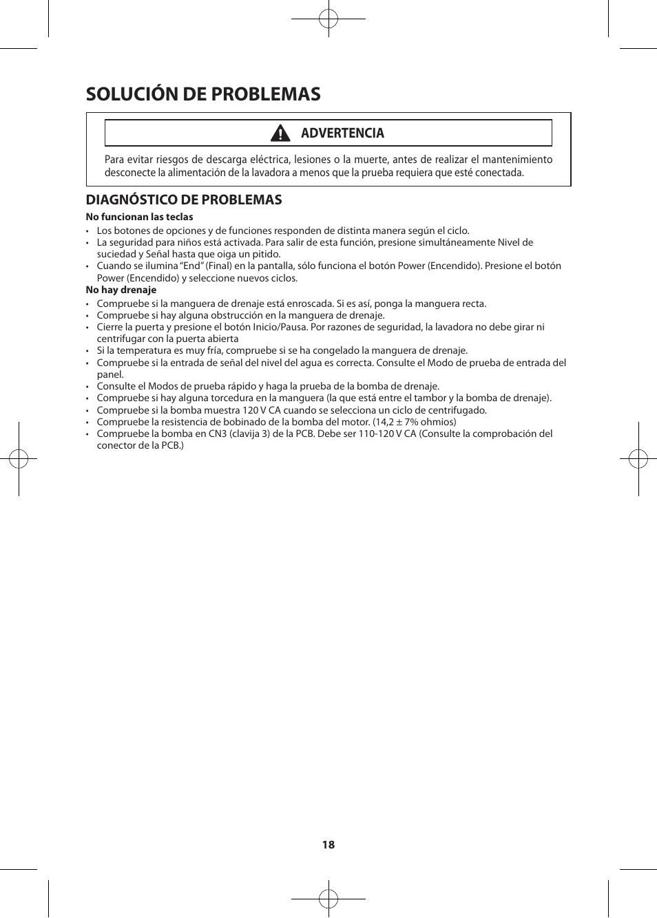 Solución de problemas, Diagnóstico de problemas, Advertencia | Samsung WF405ATPASU-A2 User Manual | Page 42 / 72