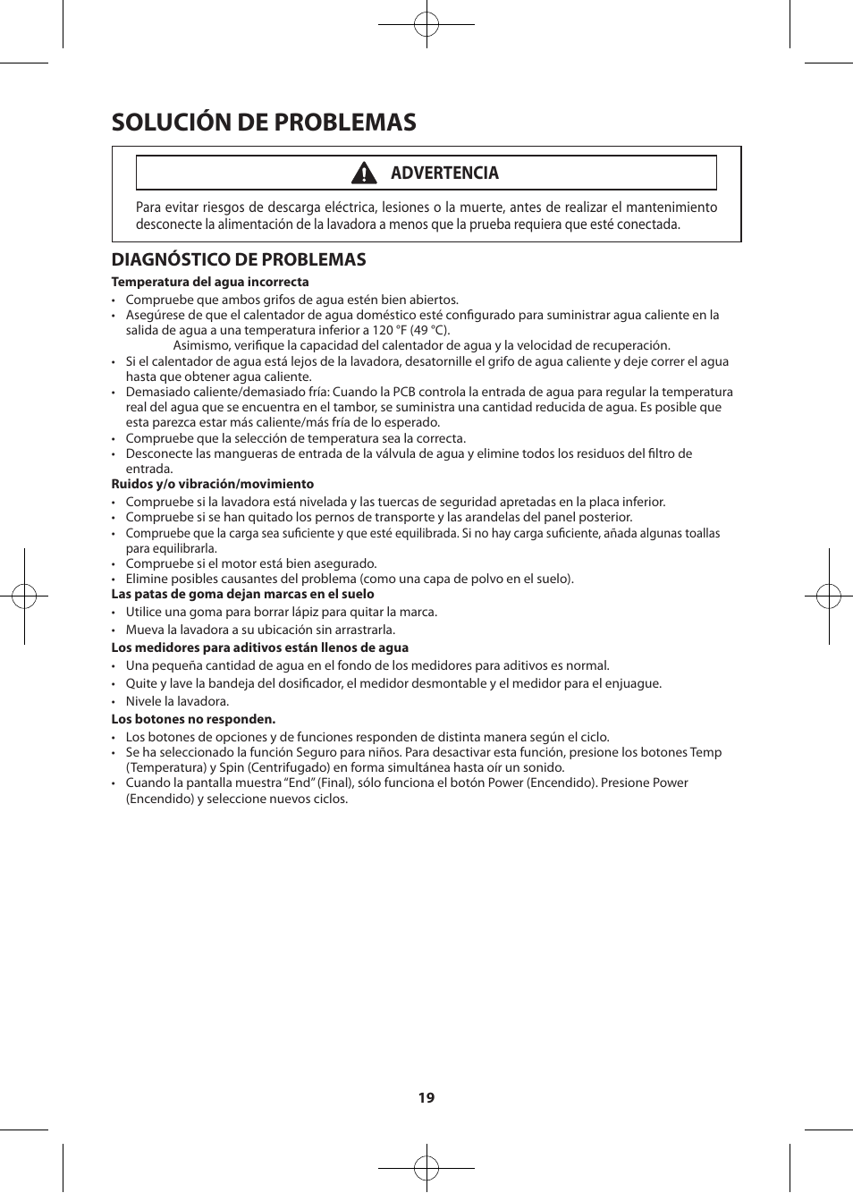 Solución de problemas, Diagnóstico de problemas, Advertencia | Samsung WF405ATPASU-A2 User Manual | Page 43 / 72