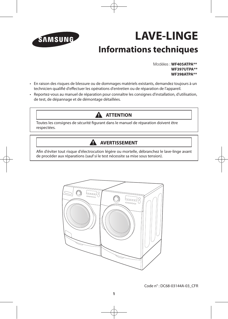 Wf405atp-03144a-03_cfr.pdf, Lave-linge, Informations techniques | Samsung WF405ATPASU-A2 User Manual | Page 49 / 72