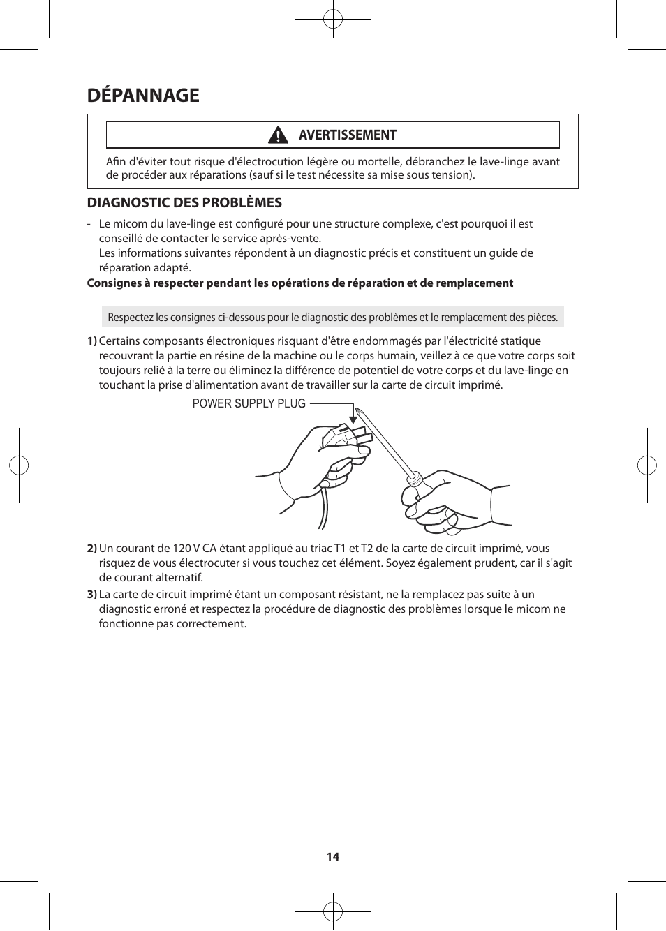 Dépannage, Diagnostic des problèmes, Avertissement | Samsung WF405ATPASU-A2 User Manual | Page 62 / 72